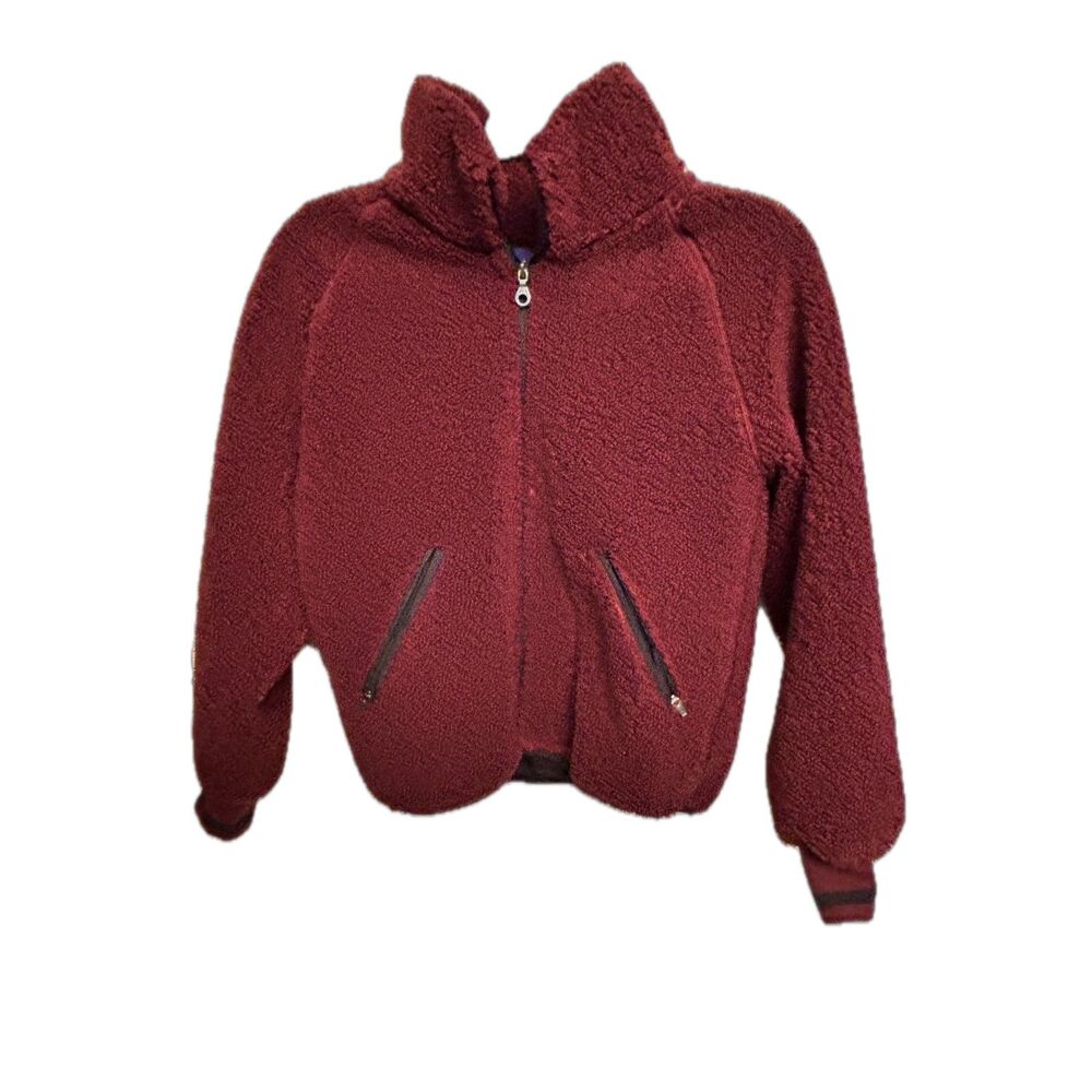 Joy Lab Sherpa Fleece Jacket Burgundy Zip Up Size Large Cozy Teddy Jacket - Picture 2 of 9